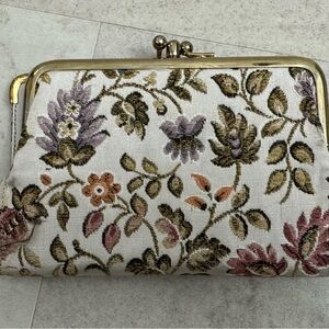 Vintage Baronet cowhide Leather floral Tapestry design clutch wallet